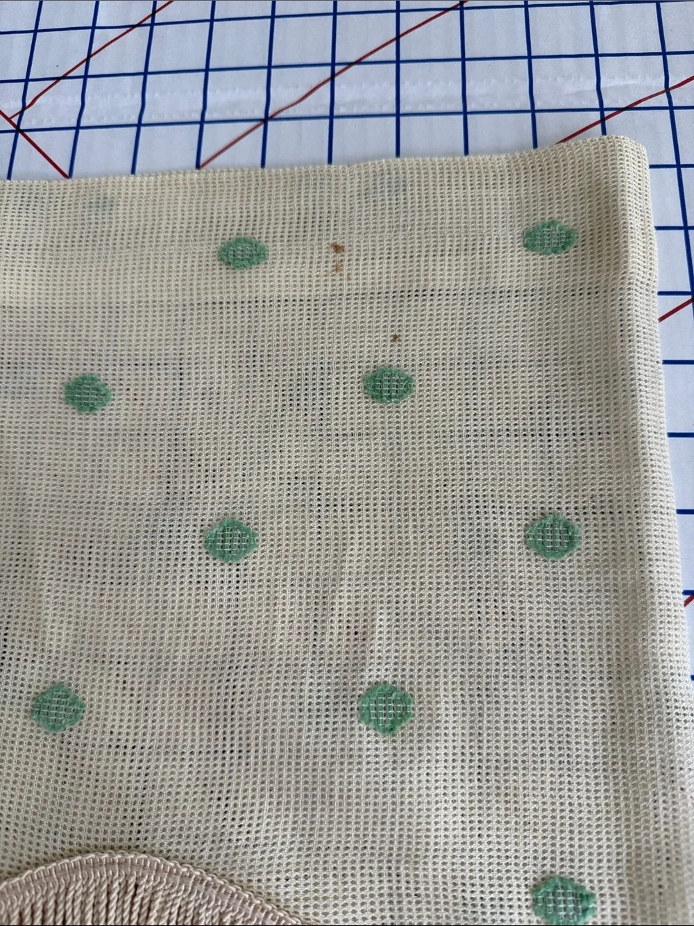 Antique 1920s 1930s Valances Set of 3 Fringed Plaid Green Dot Window Curtains